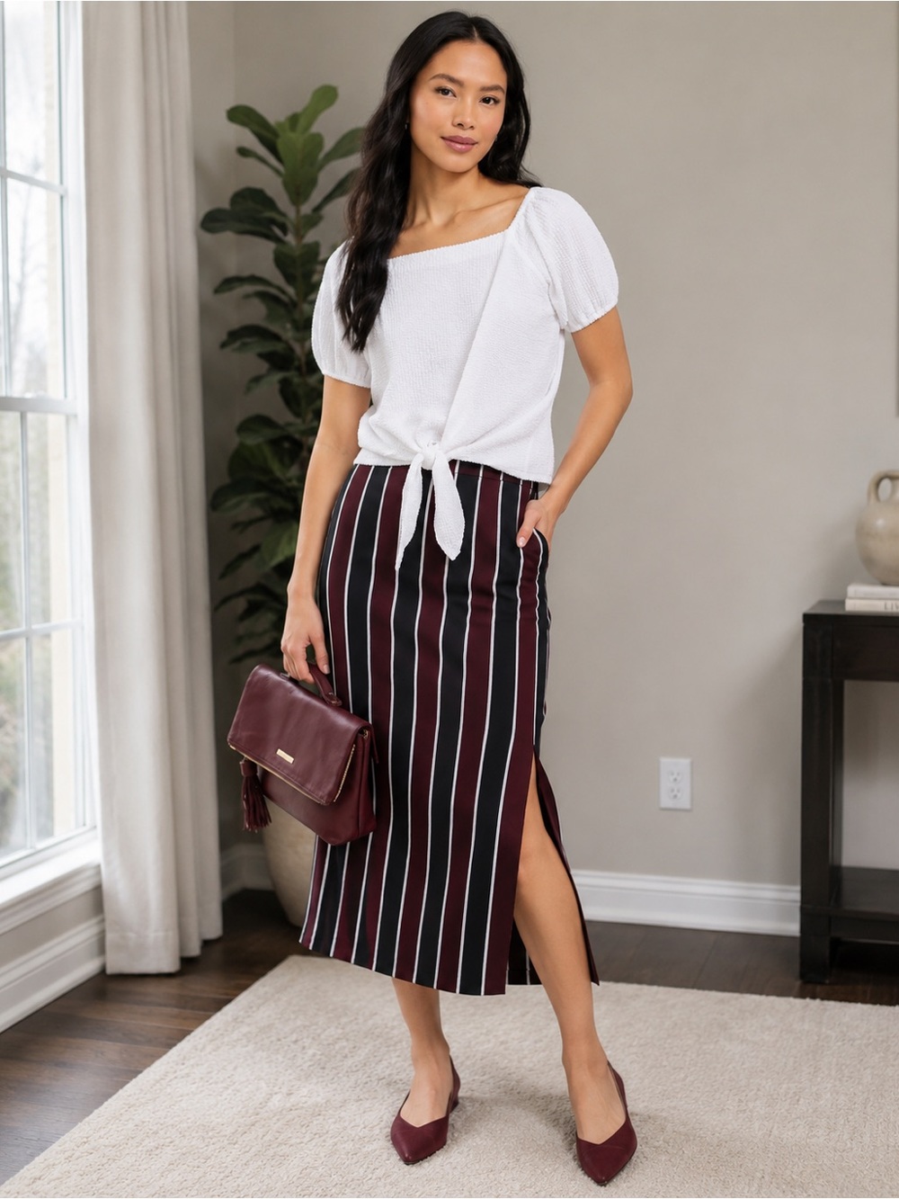 Loft Seersucker Tie Front Top
